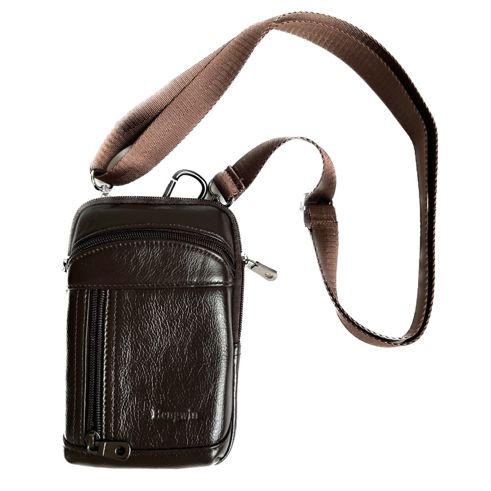 Hengwin Genuine Leather Phone Pouch Belt Bag Crossbody Brown NWOT